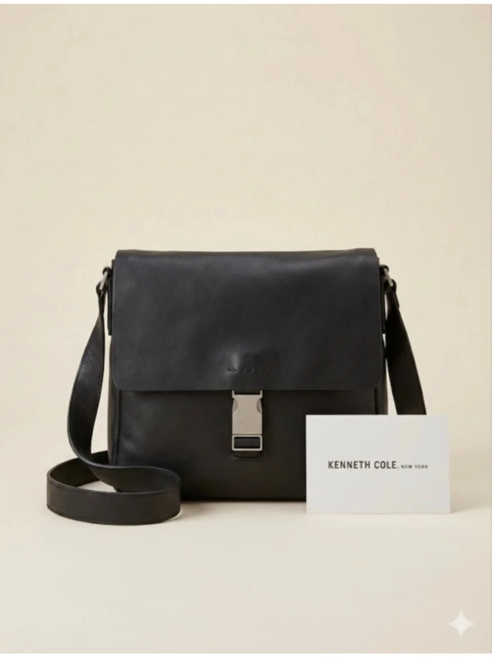Men's Kenneth Cole Black Leather Messenger Bag One Size